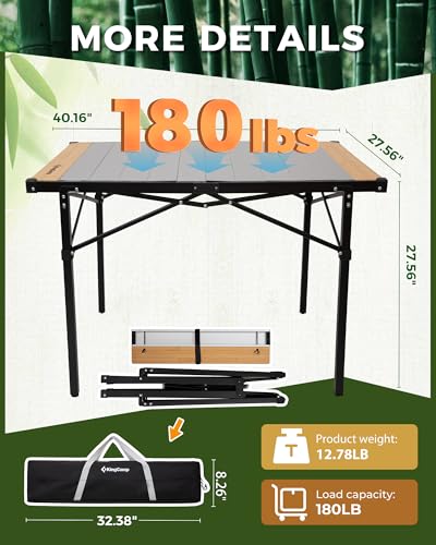 KingCamp Camping Table Folding Portable Table Aluminum Roll Up Lightweight Foldable Large Camp Table for Indoor Outdoor Picnic Backyard, 53.5"X27.5"