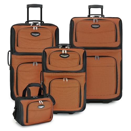 Travel Select Amsterdam 4-Piece Softside Expandable Luggage Set, Lightweight 2-Wheel Upright Suitcases, Travel Tote, Packing Cubes, Gray