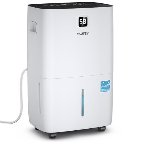 Yaufey 2500 Sq. Ft Home Dehumidifier for Medium to Large Rooms and Basements with Auto or Manual Drainage, 0.48 Gallon Water Tank Capacity