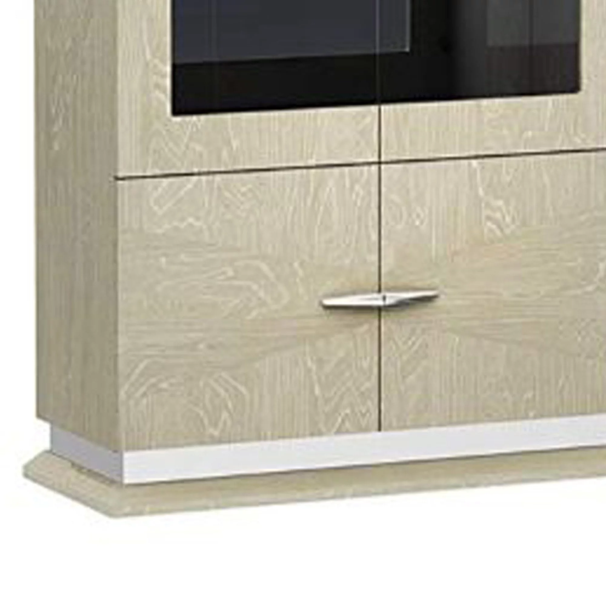 Wood and Glass Display Unit with Three Shelves and One Cabinet, Brown