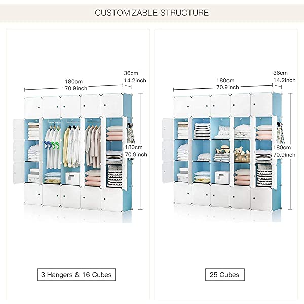 YOZO Cube Storage Organzier Portable Closet Wardrobe Bedroom Dresser (71x14x71 inches) Portable Closet Cube Shelf Armoire Pantry Cabinet, 25 Cubes
