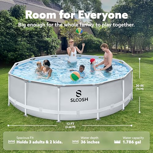 SLOOSH Round Above Ground Pool - 10ft x 30inch Outdoor Round Frame Above Ground Swimming Pool Set Kiddie Pool for Kids Adults with Filter Pump