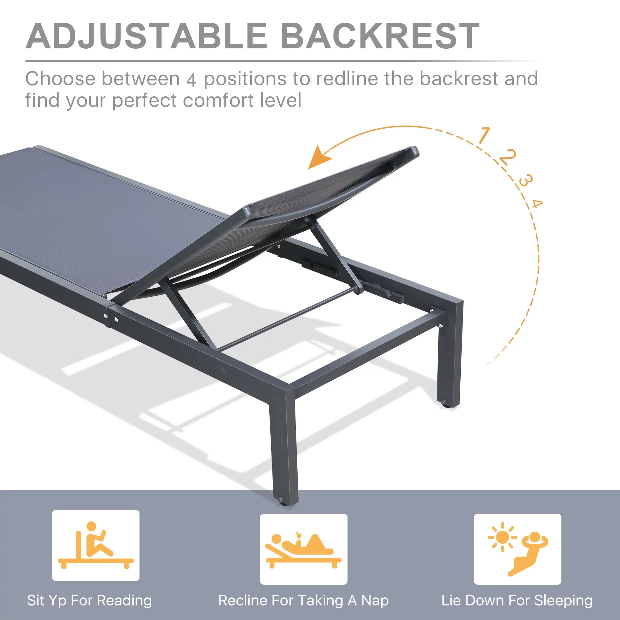 Ulax Furniture 3 Pieces Outdoor Patio Aluminum Reclining Chaise Lounge Chairs Set with C Shaped Side Table