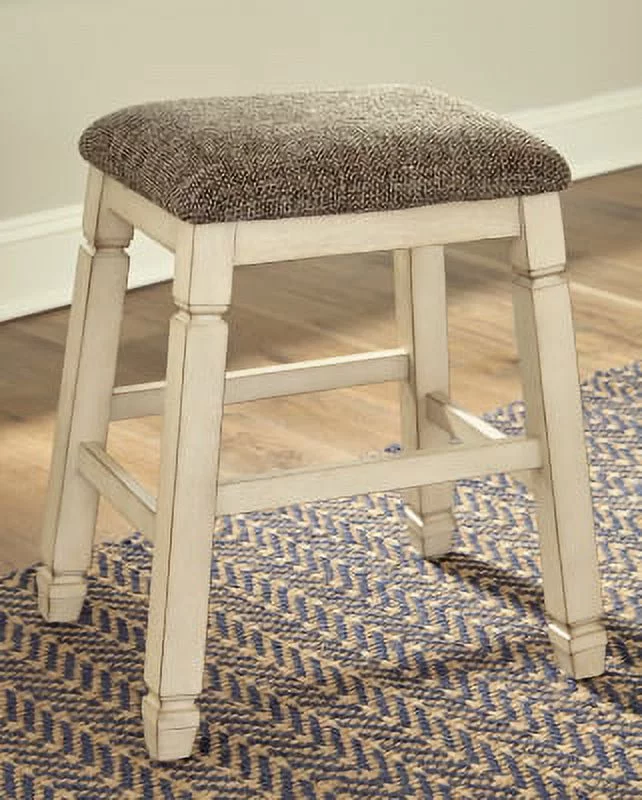 Signature Design by Ashley 24" Bolanburg Farmhouse Counter Height Saddle Barstool, Set of 2, Antique White
