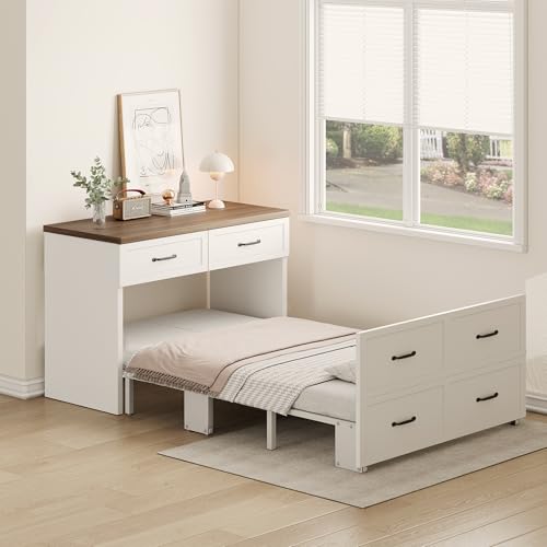XIAO WEI Murphy Bed Cabinet with Mattress Included,33x76 Inches Twin Size Hideaway Bed with Storage for Adults Guests and Kids