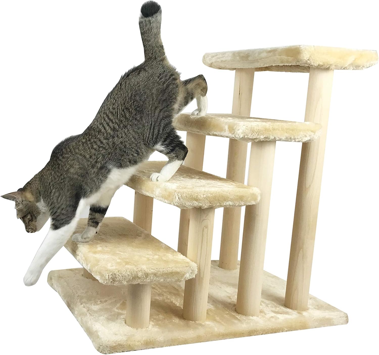 Cowboy Wooden pet Stairs 4-Step pet Ladder cat Dog Easy Stairs with Detachable Carpet for high Bed and Couch (Navy Blue) Pack of 2