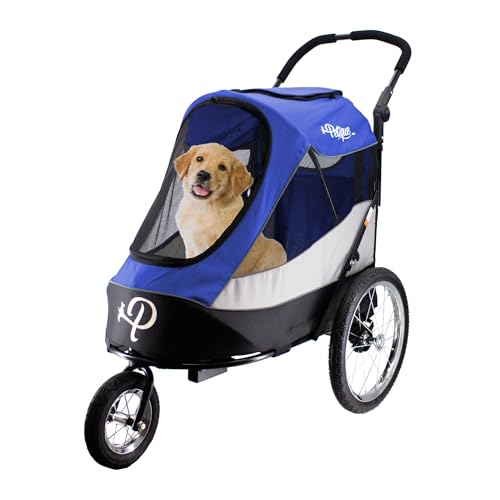 Petique Trailblazer Pet Jogger/Stroller, Bike Trailer, Shock Absorbing Bike Wheels, Large Entry Way, Peek-a-boo Window, Small/Medium/Large Dogs
