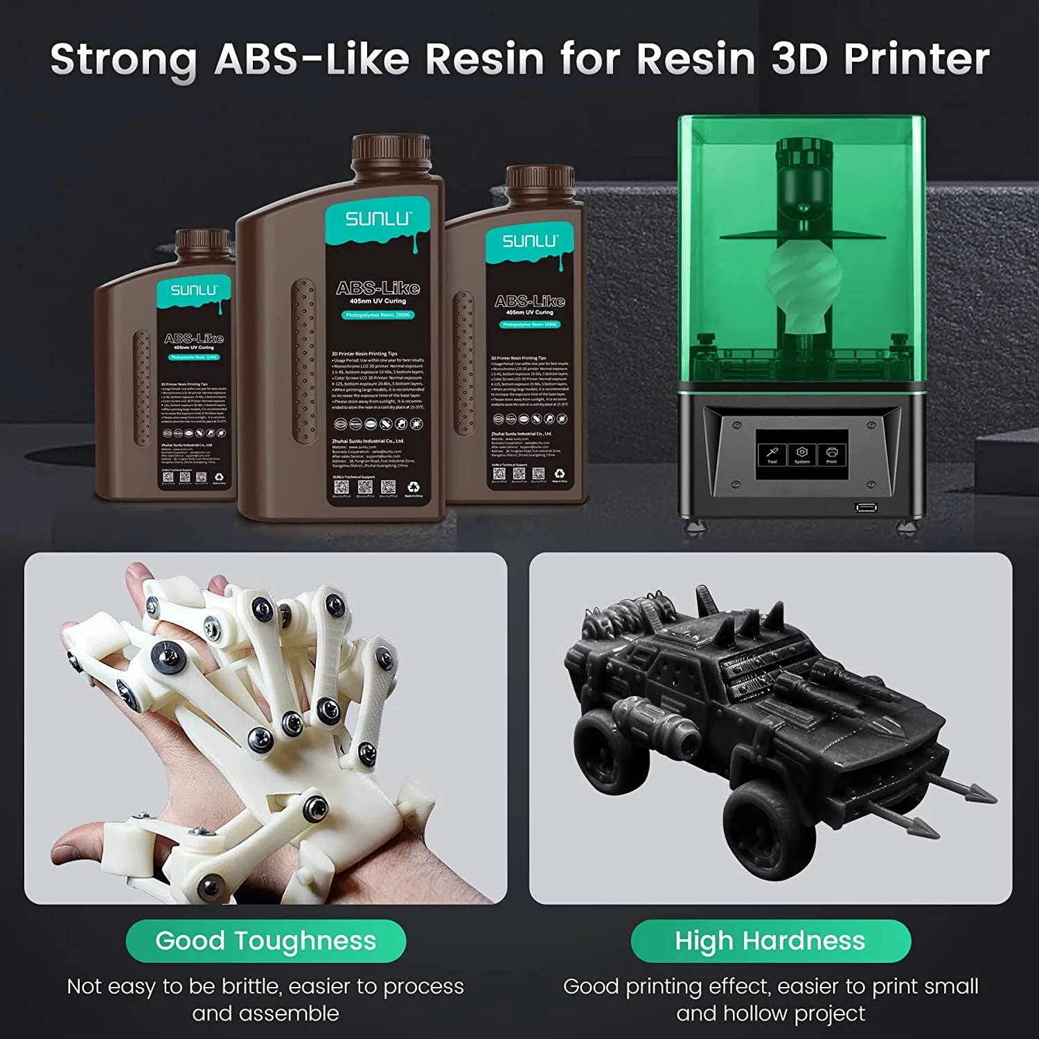 Sunlu ABS-Like 3D Printer Parts for LCD/DLP/SLA 3D Printers, Dark Grey