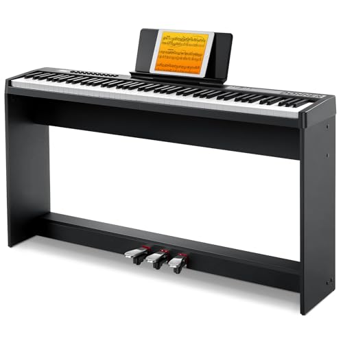 Donner Digital Piano Keyboard Velocity-Sensitive 88 Keys with Removable Piano Stand, Compact Beginner Home Electric Piano with Split Mode, LCD Screen