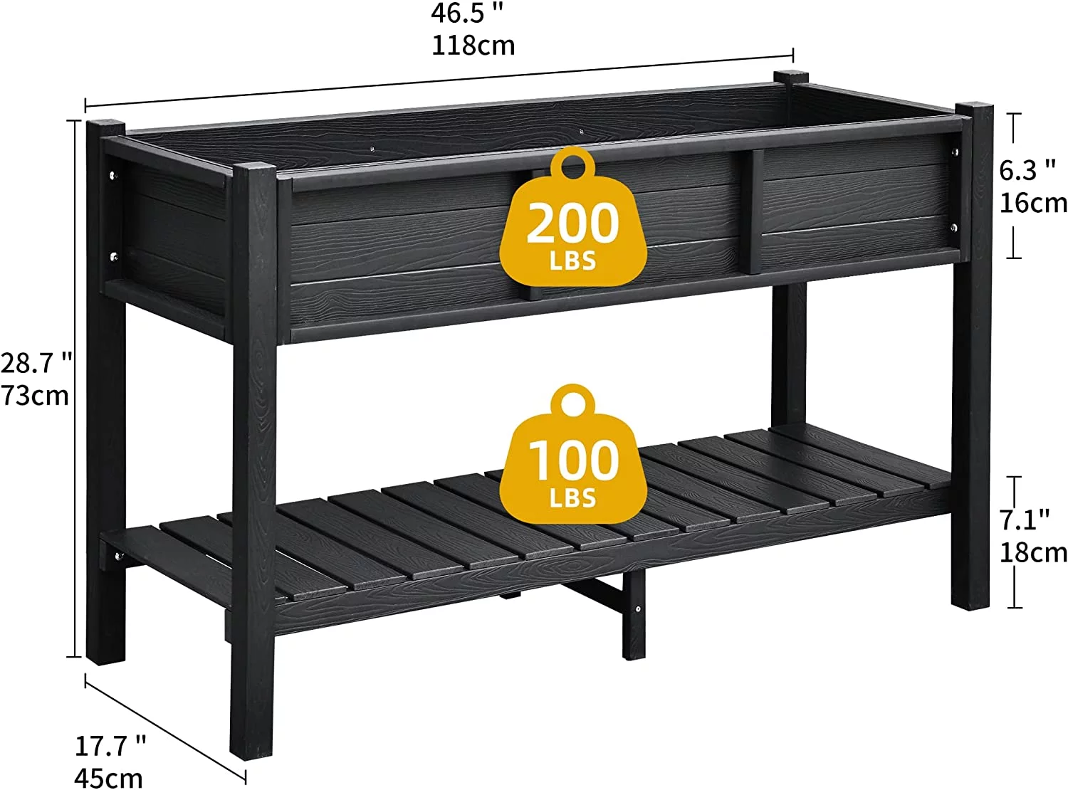 DWVO Outdoor Elevated Raised Garden Bed Planter Box with Legs & Shelf for Vegetables,Black