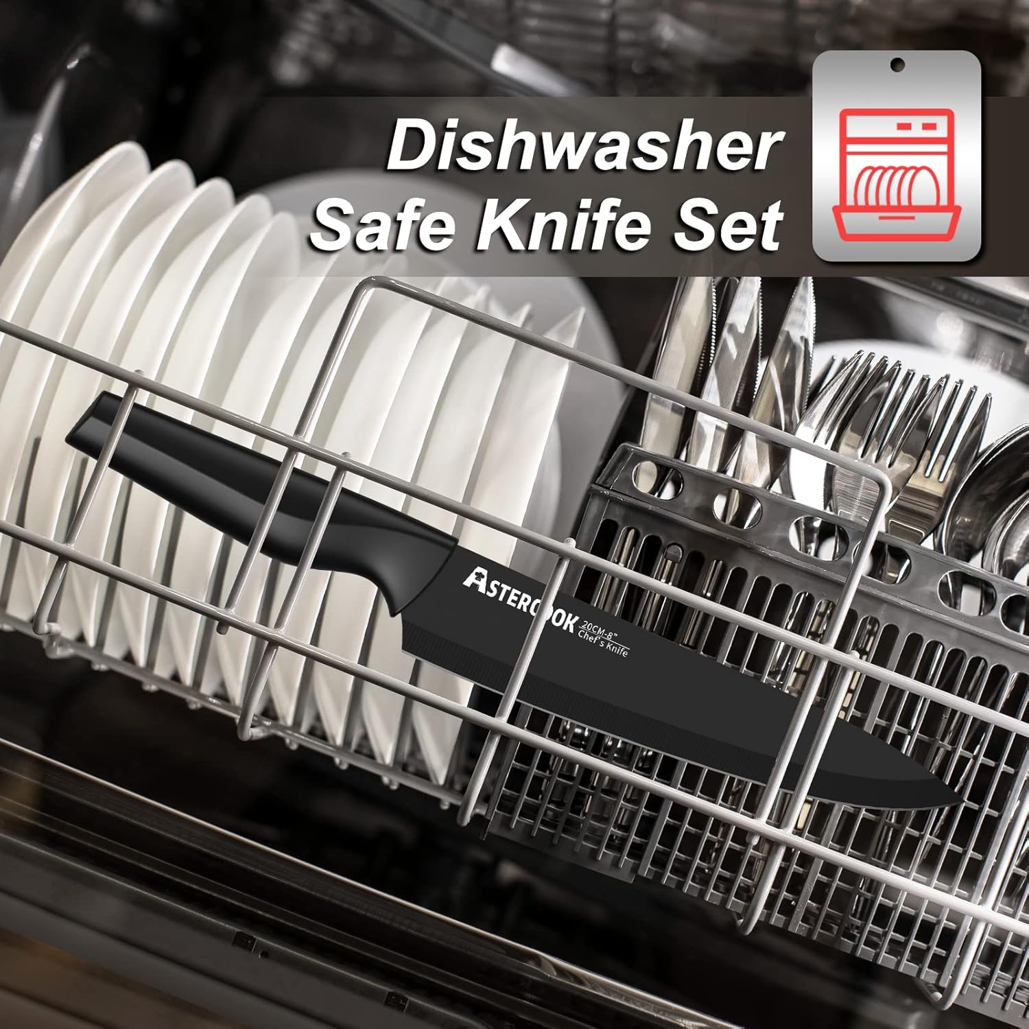 Knife Set, Astercook 21 Pieces Knife Sets for Kitchen with Block, Dishwasher Safe Kitchen Knife Set with Built-in Sharpener