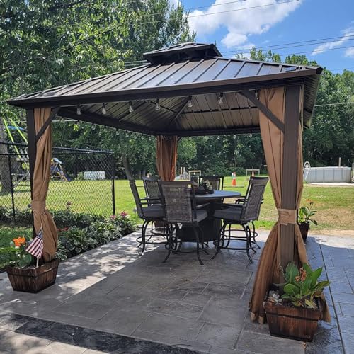 Domi 10’ x 10’ Hardtop Gazebo Metal Frame Canopy with Netting & Curtains