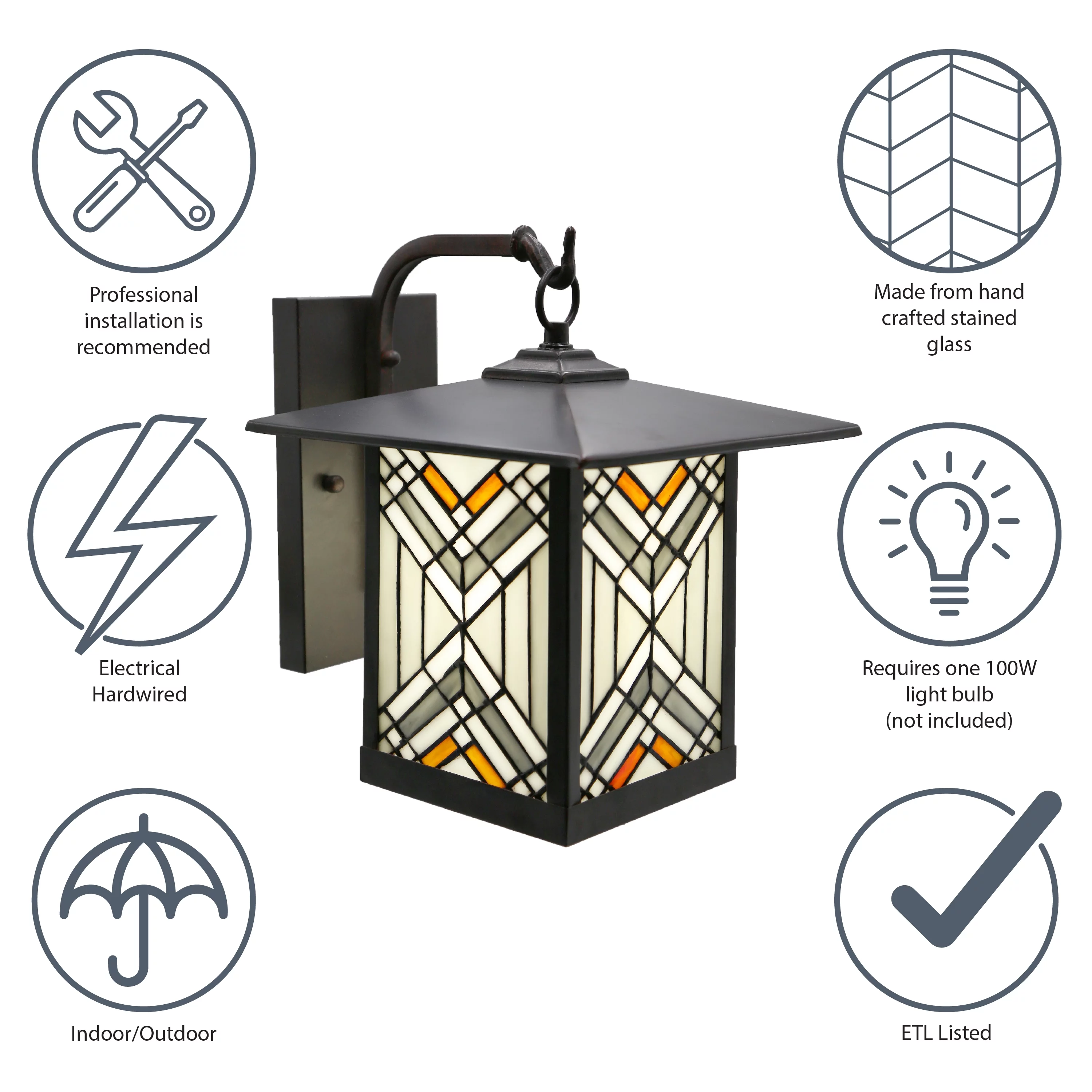 River of Goods Mission Hill 1-Light Bronze Outdoor Mission Stained Glass Wall Sconce