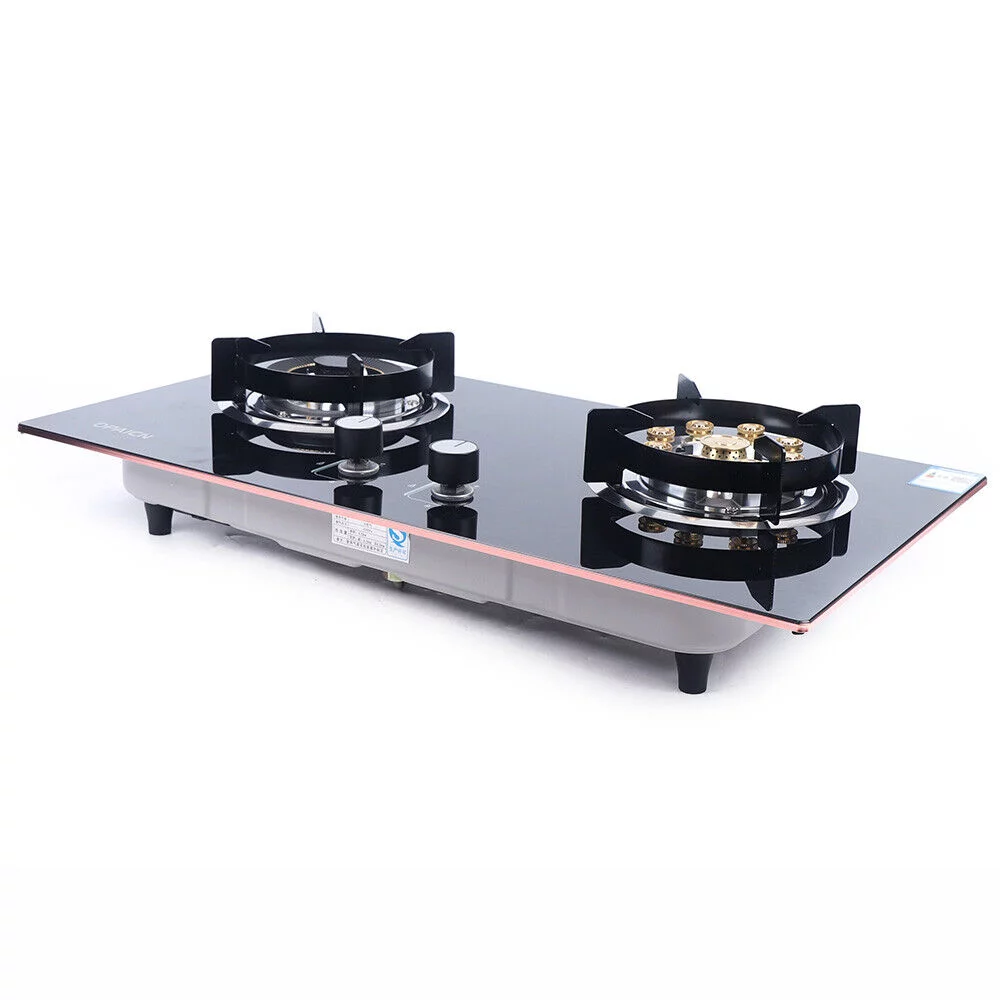 Fichiouy Gas Cooktop Stove Top 2-Burner Built-In Natural Gas Stove Tempered Glass Kitchen