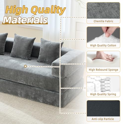 Convertible Sleeper Sofa Bed with Cylindrical Pillow, Corduroy Folding Mattress Couch with Fixed-Shape Frame