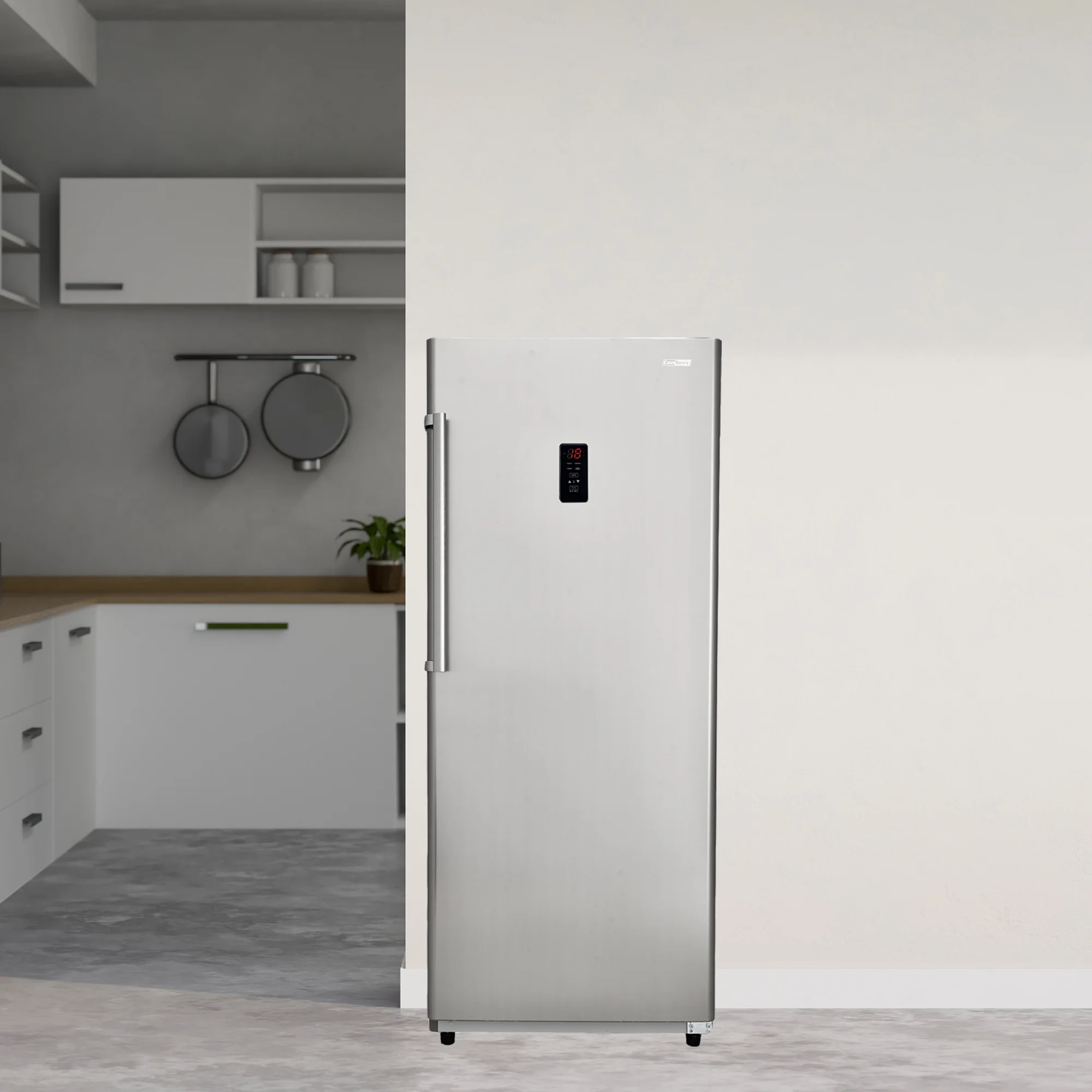Conserv 17 cu. ft Convertible Upright Freezer/Refrigerator in Stainless with Reversible Door, Low Sound and Energy Star Rated