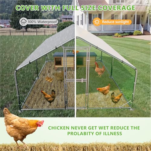 Large Chicken Coop,Metal Chicken Run for Yard with Feeding Door,Walk-in Chicken Pen for 10-20 Chickens,Outdoor Poultry Cage with Anti-UV Cover