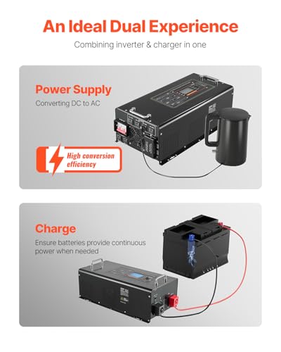 VEVOR Pure Sine Wave Inverter Charger, 2000 Watt, DC 12V to AC 120V, Battery Charger with LCD Display, Remote Control