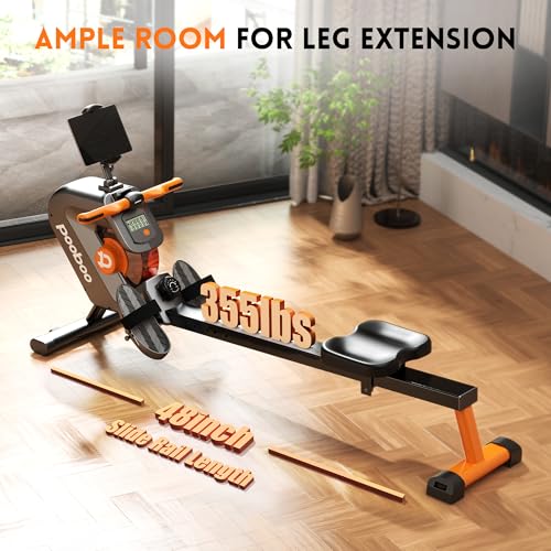 pooboo Rowing Machine, Max 350 LBS Magnetic Rower with LCD Monitor, Tablet Holder, Upgraded Rowing Machines for Home use