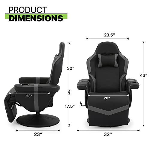 Magshion 360° Swivel Gaming Recliner Chair, Ergonomic PU Leather Reclining Chair with Adjustable Backrest, Footrest, Cup Holder & Neck Support