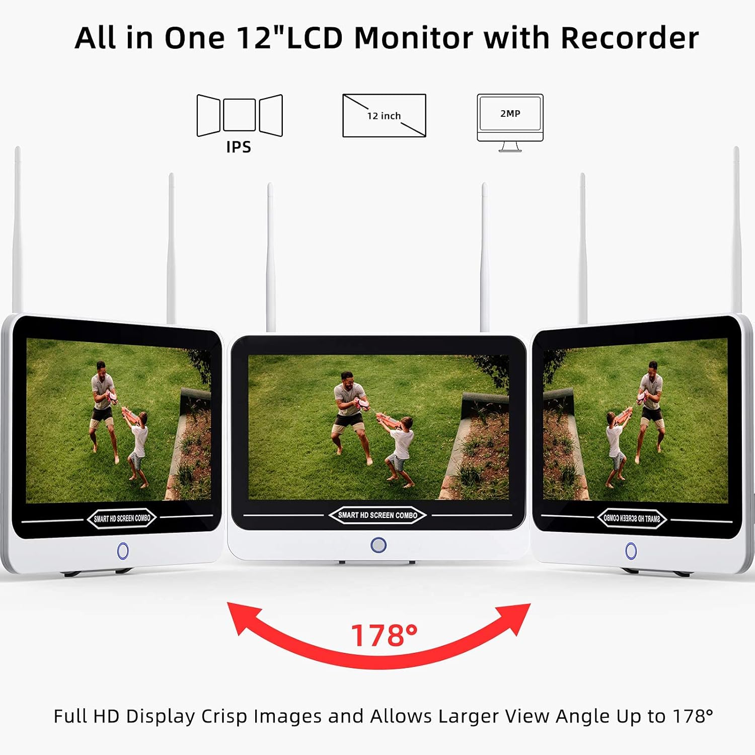 3MP Security Camera System Wireless with 12” Monitor,SMONET 8CH WiFi Home Surveillance NVR Kits All in One,4Pcs 3MP Outdoor Indoor CCTV IP Cameras