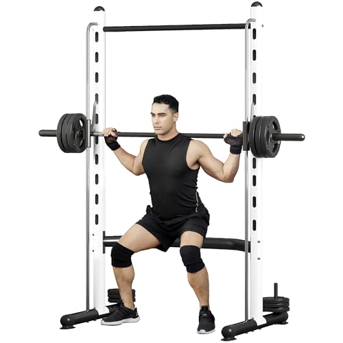 Soozier Squat Rack with Pull-Up Bar, Adjustable Power Rack with Barbell Bar, Multi-Functional Bench Press Rack for Home Gym Strength Training