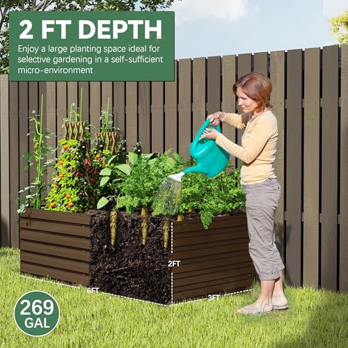 FOOWIN 2pcs 8x4x2ft Galvanized Raised Garden Bed, Planter Raised Garden Boxes Outdoor, Large Metal Raised Beds for Gardening