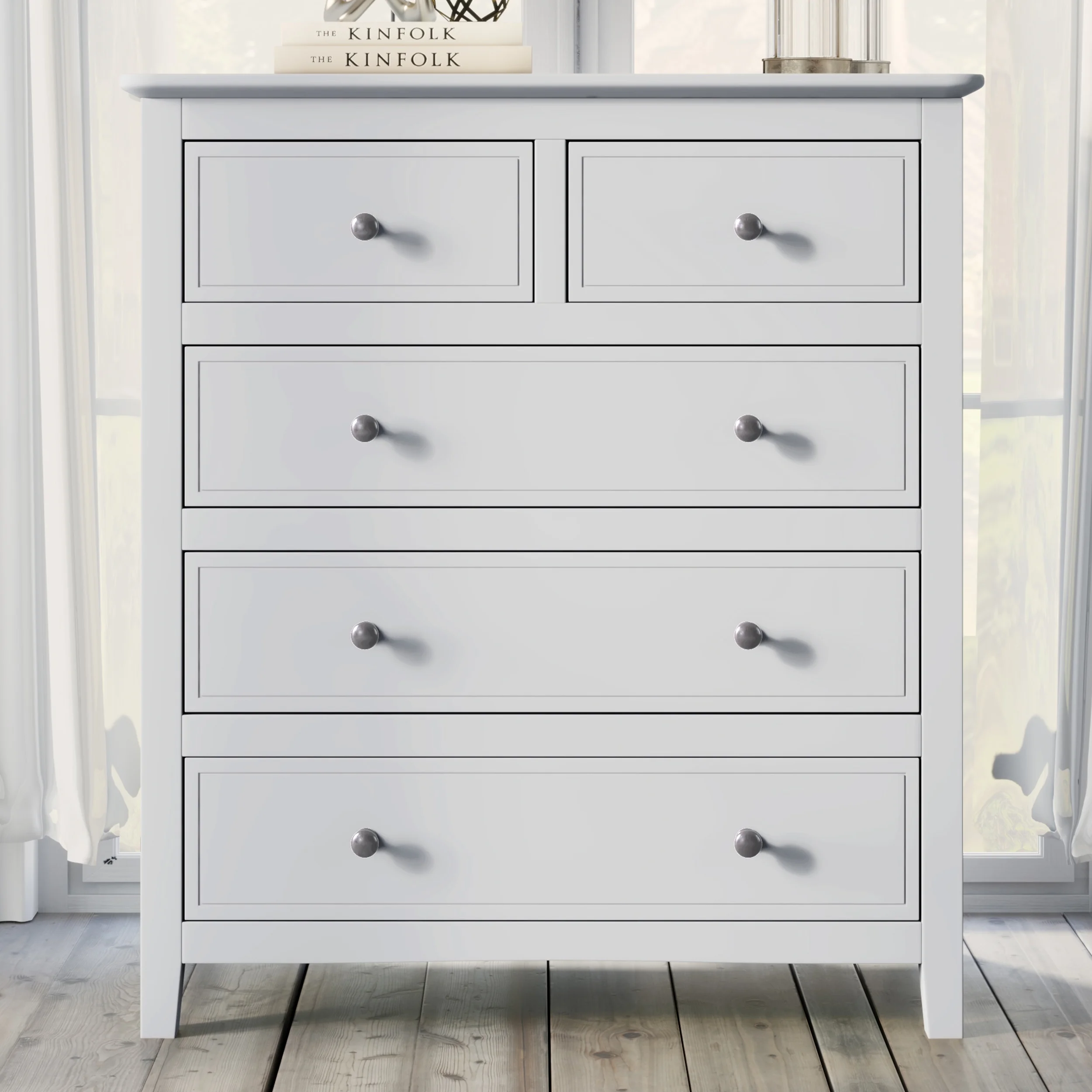 CoSoTower White Solid Wood 5 Pieces King Bedroom Sets(Bed+Nightstand*2+Chest+Dresser)