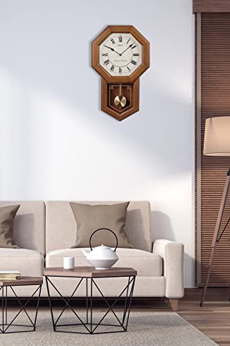 Seiko Light Oak Traditional Schoolhouse Wall Clock with Chime & Pendulum