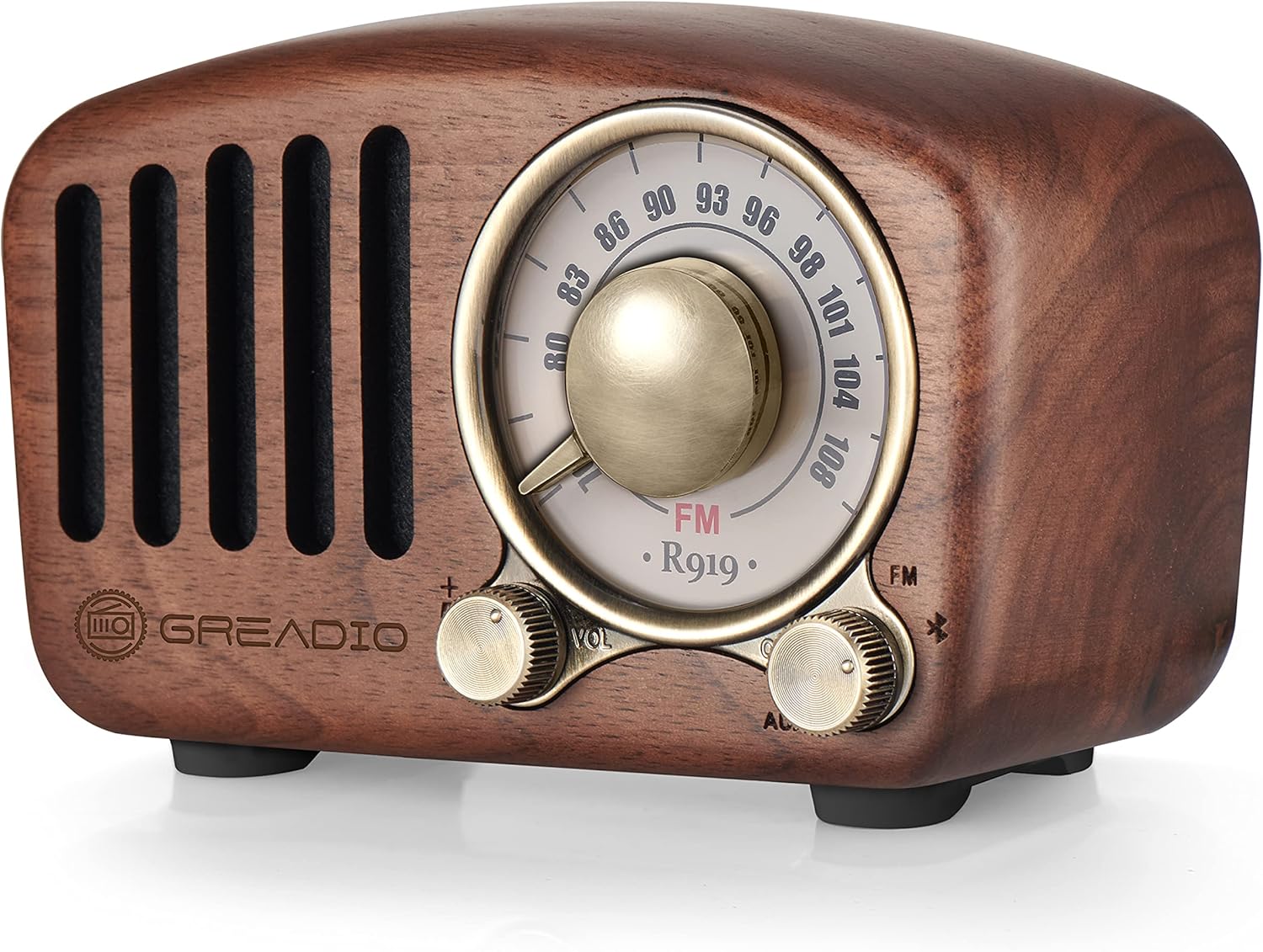 Vintage Radio Retro Bluetooth Speaker- Greadio Walnut Wooden FM Radio with Old Fashioned Classic Style, Strong Bass Enhancement, Loud Volume