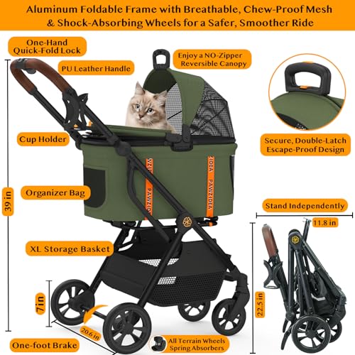 PAWZIDEA Dog Stroller for Large Dogs, Pet Stroller with Detachable Carrier for Portable Dog Crate for Car Seat, Foldable Dogs Jogger Strollers