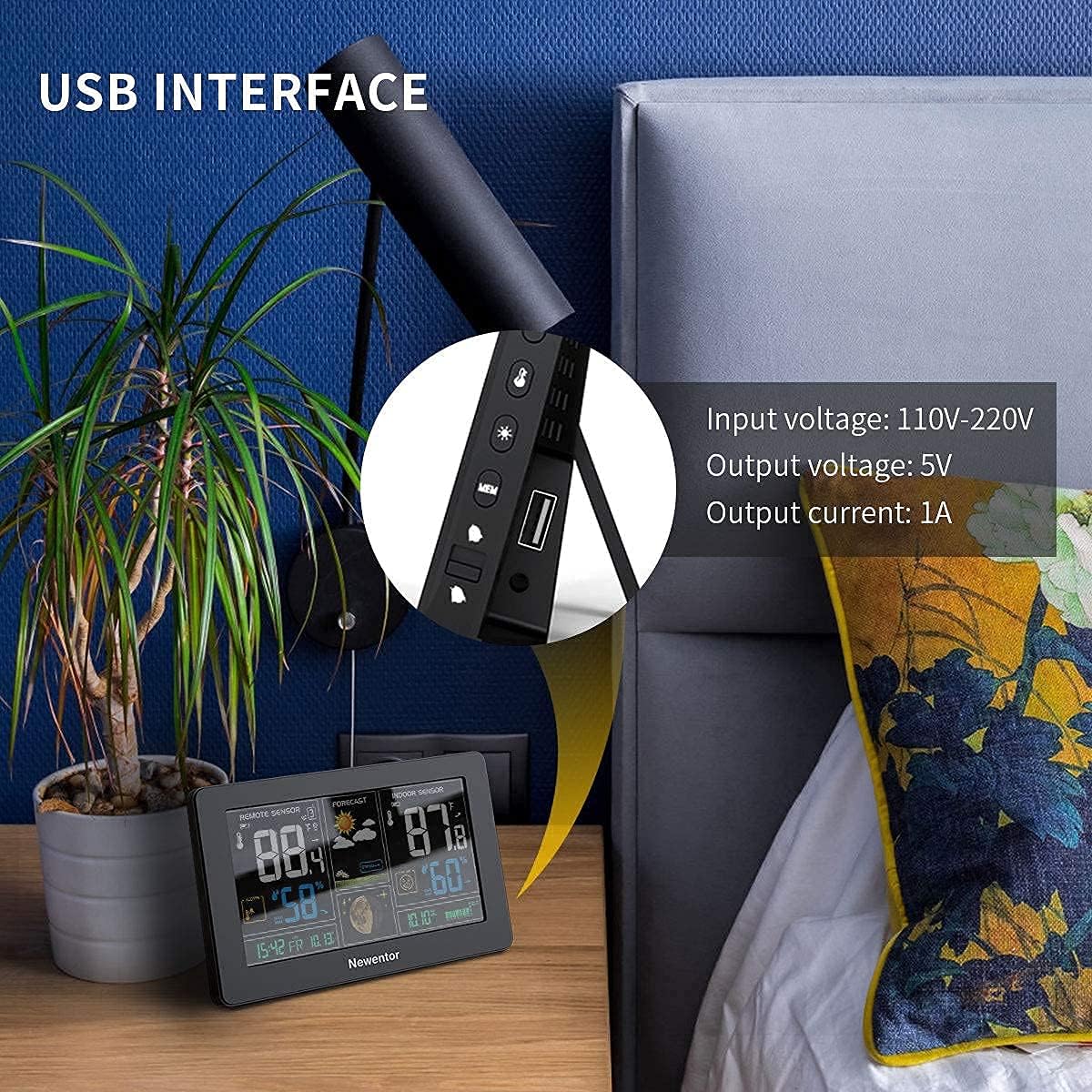 Newentor Weather Station Wireless Indoor Outdoor Thermometer, Color Display Digital Weather Thermometer with Atomic Clock