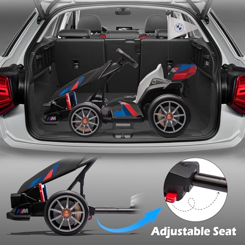36V Licensed BMW Electric Go Kart, 7.5 MPH Drift Kart with 600W Motor, Outdoor Driftable Kids Race Pedal Go Karting Car w/Adjustable Seat, Lights