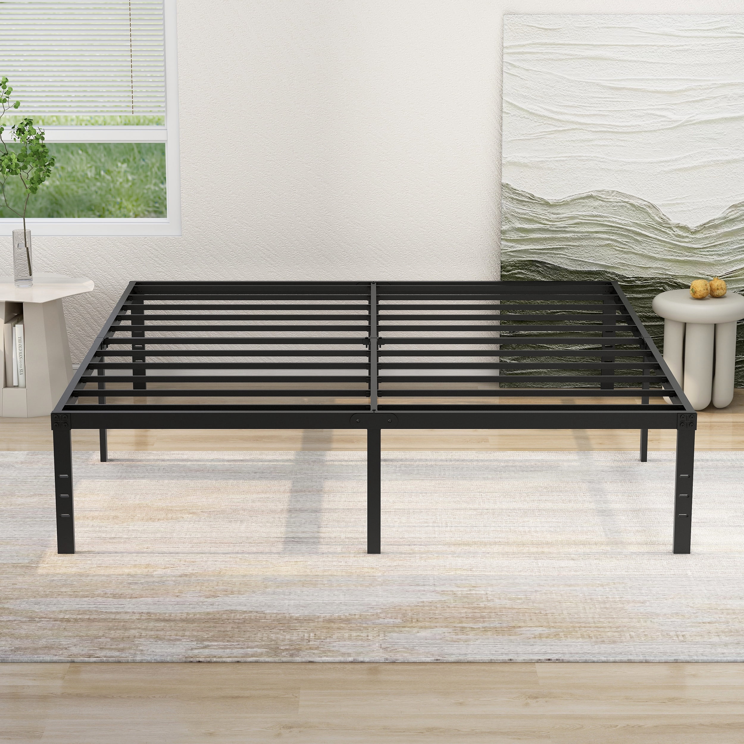NNV 18" 3500 lbs Heavy Duty King Bed Frame, Duty Steel Slat Metal Bed Frame, Black