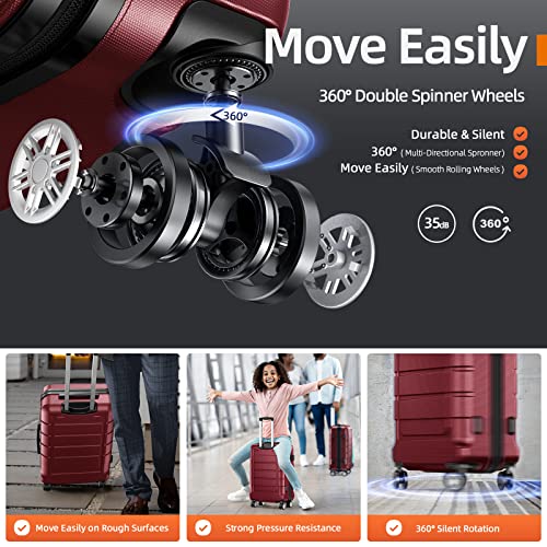 SHOWKOO Luggage Sets Expandable PC+ABS Durable Suitcase Double Wheels TSA Lock Black