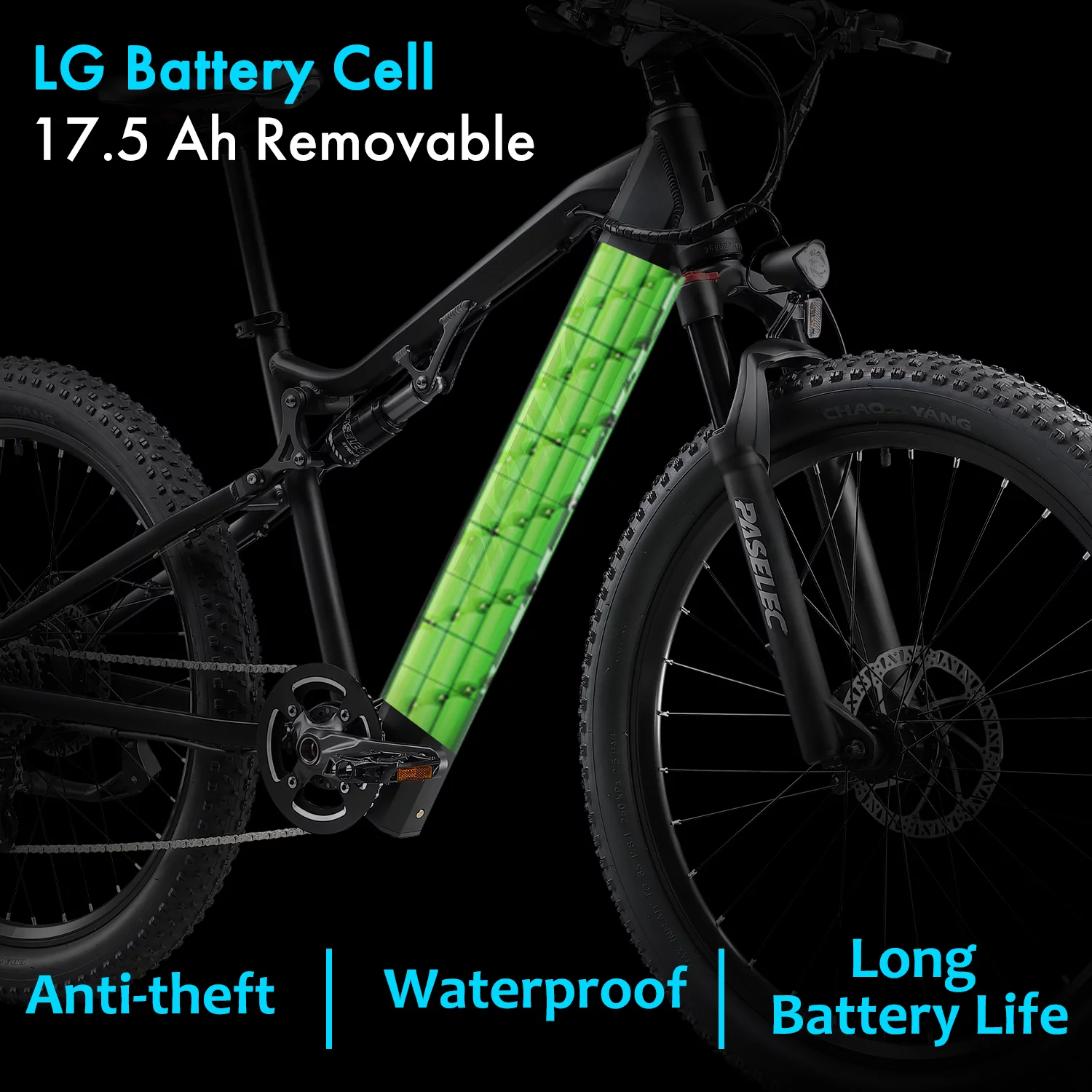 Paselec 750W Peak 27.5" Electric Mountain Bicycle Snow Ebike, 3.0" Fat Tire Electric Bike with 48V 17.5Ah Li-Ion Battery