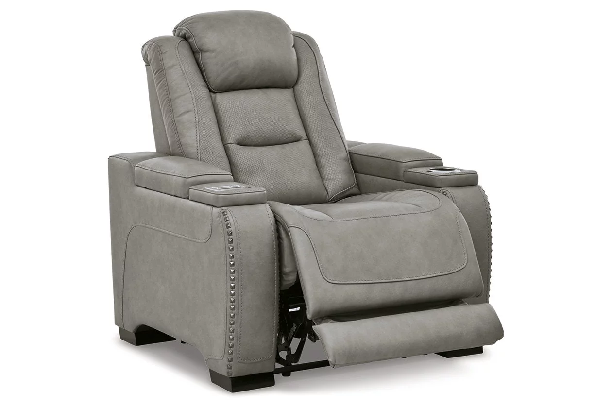 Signature Design by Ashley The Man-Den Leather Power Recliner in Gray