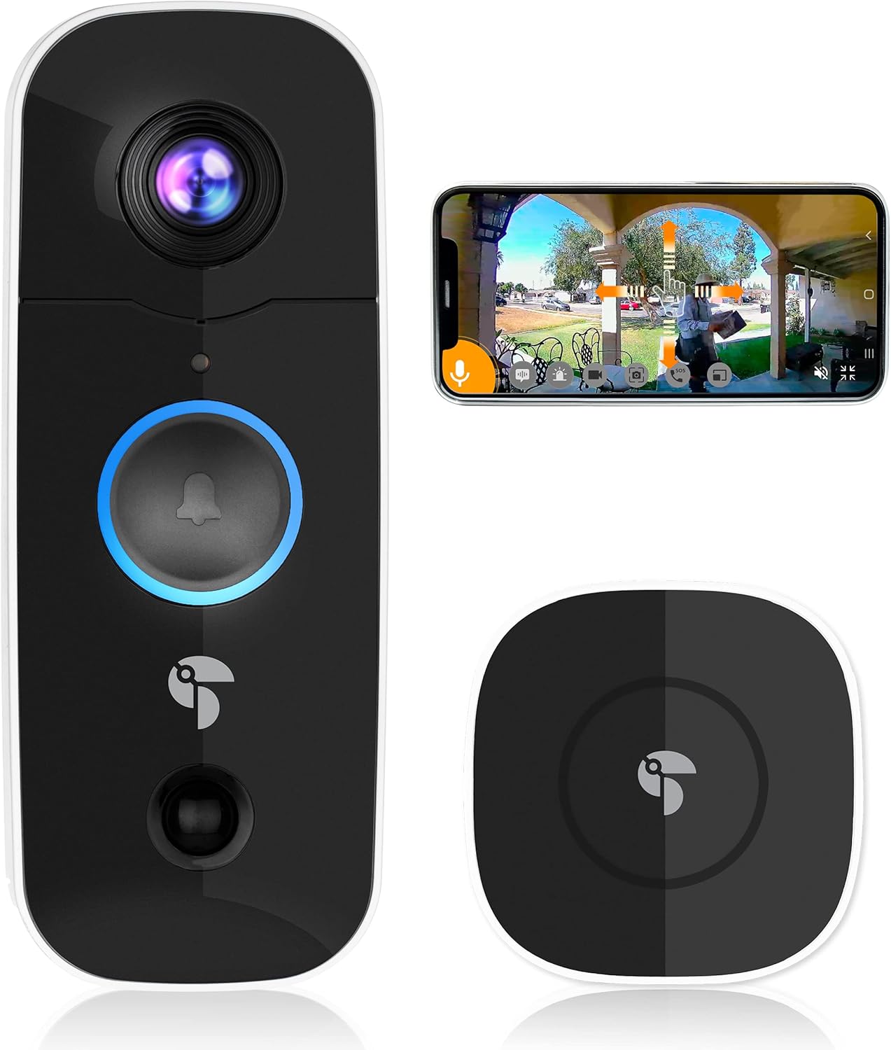 TOUCAN 1080P Wireless Video Doorbell with Wireless Chime, 2-Way Audio, Motion Detection, Night Vision, 180-Degree Ultra Wide Angle Lens