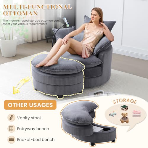 Swivel Barrel Accent Sofa Chair with Phone Holder & Storage Ottoman