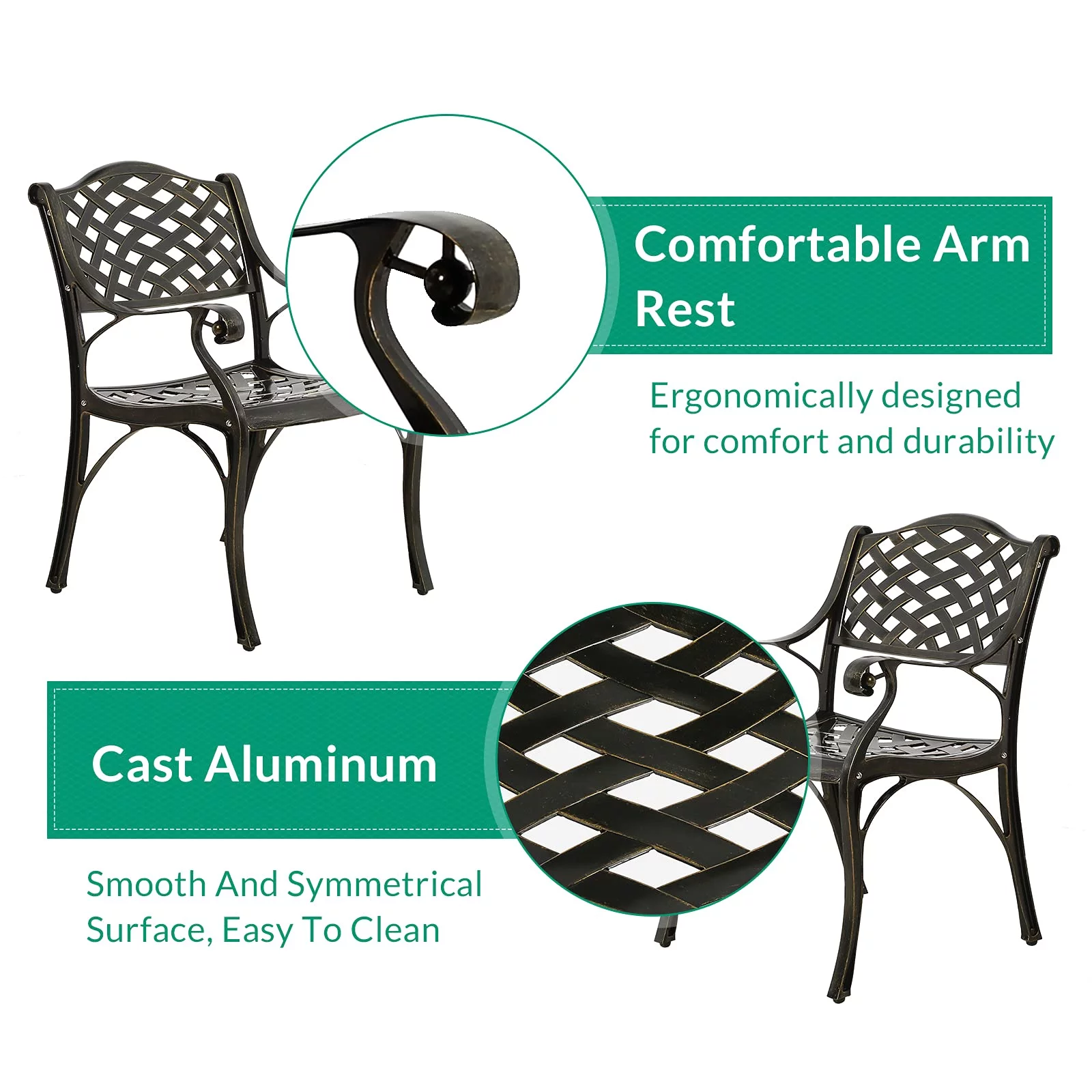 VIVIJASON 5-Piece Outdoor Patio Fire Pit Set, All-Weather Cast Aluminum Conversation BBQ Set, Patio Furniture Set for Balcony Lawn Garden Backyard