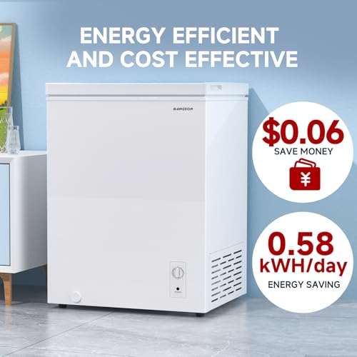 BANGSON 3.5 Cu.Ft Chest Freezer, Compact Deep Freezer with Removable Basket, Adjustable Thermostat, Energy-Saving