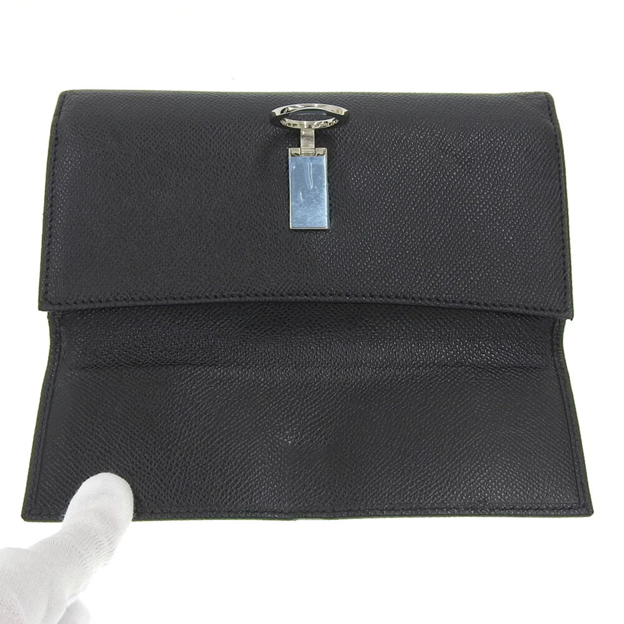 Pre-Owned Bulgari BVLGARI logo double hook long wallet W leather black (Fair)
