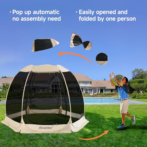 Alvantor Screen House Gazebo, 6-10-15 Person Pop Up Igloo Screened Canopy Tent with Mosquito Netting Sides