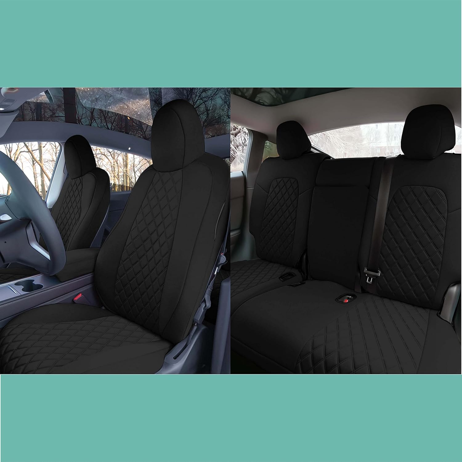 FH Group Custom Fit Seat Covers for Tesla Model Y Neoprene Water Resistant Automotive Seat Covers - Full Set Black