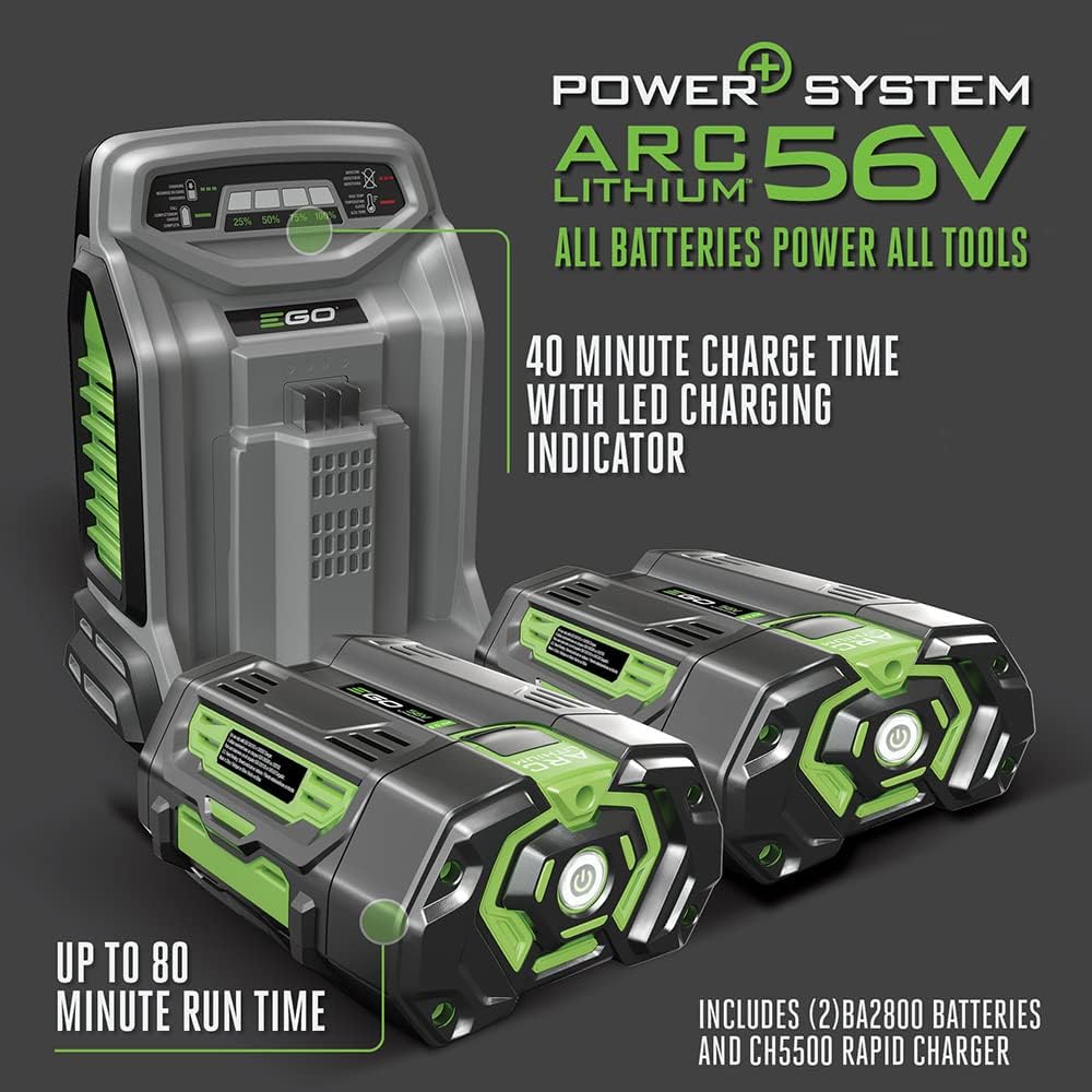 EGO Power+ LM2142SP 21-Inch 56-Volt Lithium-Ion Cordless Electric Dual-Port Walk Behind Self Propelled Lawn Mower with Two 5.0 Ah Batteries & Charger