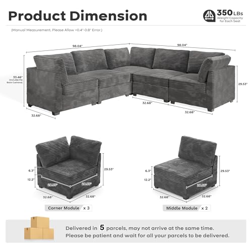 ovios 130.7" Modular Sectional Sofa Couch, U-Shaped Cloud Couches with 2 Ottomans Chaise