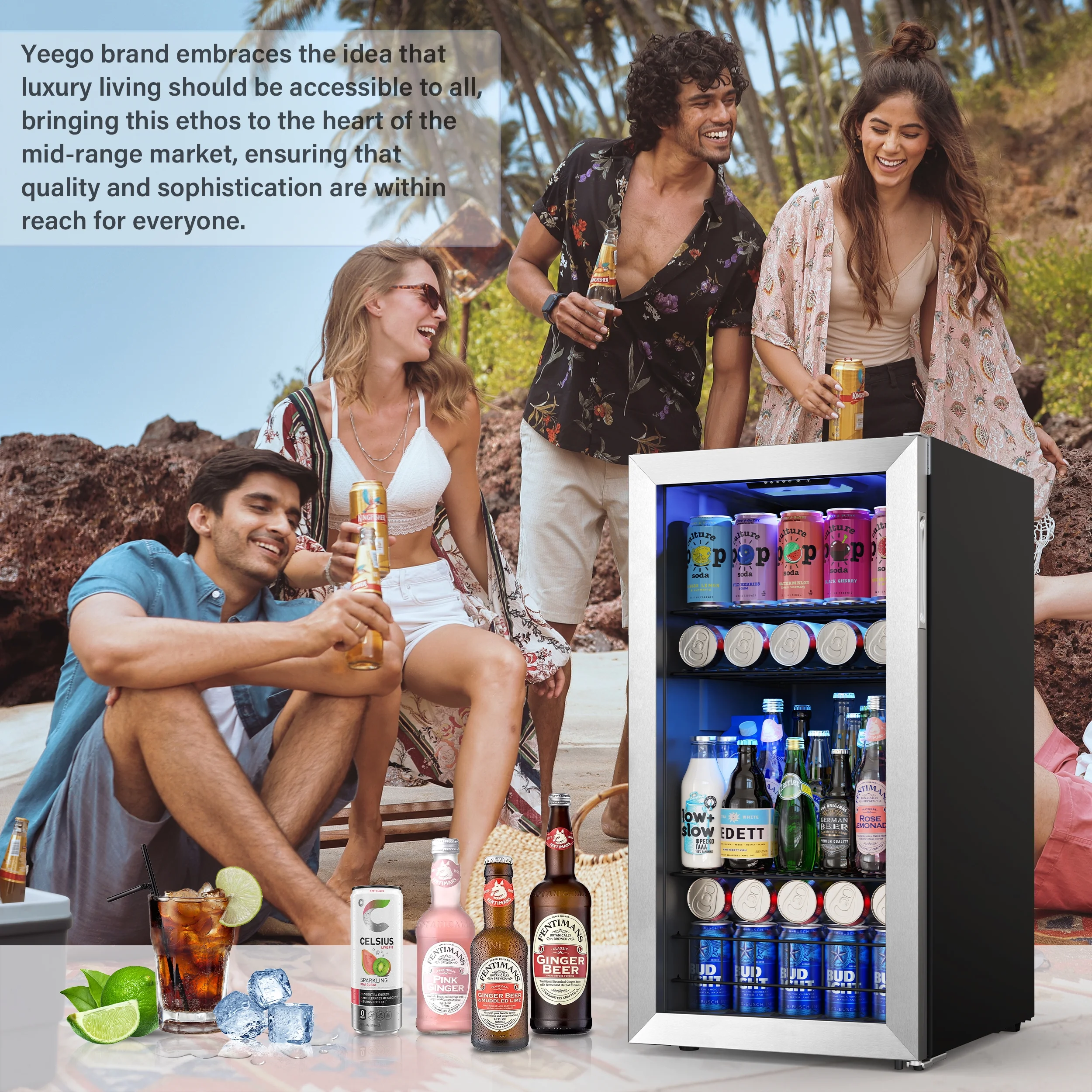Yeego Beverage Refrigerator Cooler, Freestanding Compact Mini Drink Fridge with Glass Door,95-121 Can