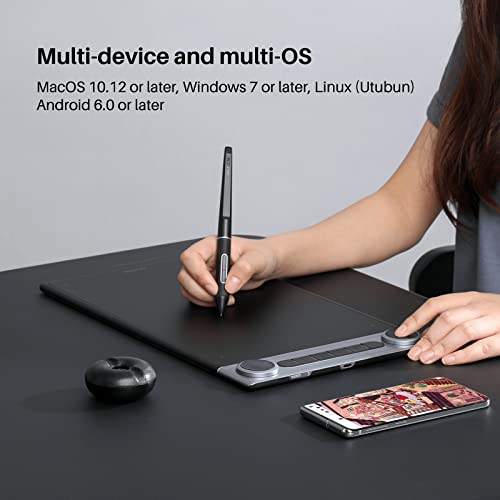 HUION Inspiroy Dial 2 Bluetooth Wireless Graphics Drawing Tablet with Dual Dials Battery-Free Stylus PW517 for Digital Art and Graphics Design