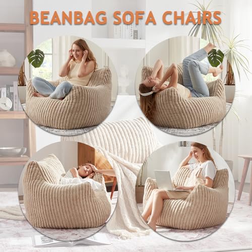 Giant Bean Bag Chairs for Adults with Filling Plush Fluffy Bean Bag Chairs for Teens with Armrests Comfy BeanBag Lazy Couch Sofa Chair for Bedroom