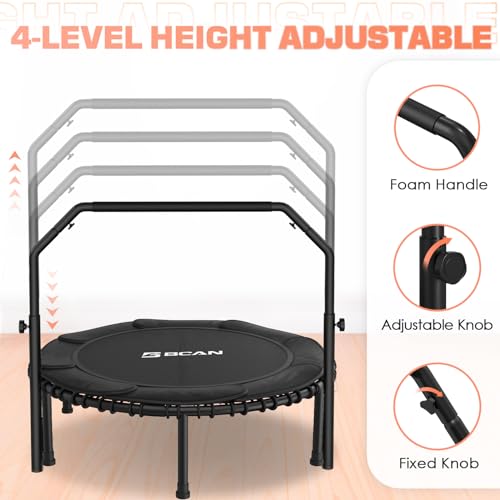 BCAN 450/550 LBS Foldable Mini Trampoline, 40"/48" Fitness Trampoline with Bungees, U Shape Adjustable Foam Handle